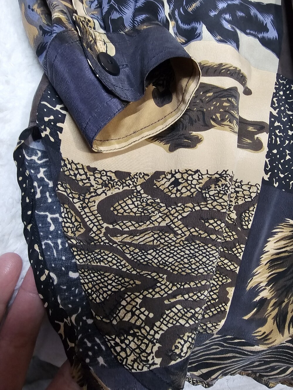 Vintage Dorman 100% Silk Safari Animal Print Button Up Blouse Shirt XL 90s - Picture 3 of 10